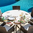 thumbnail image 6 of Spring Easter Round Tablecloth, Fitted Table Cover with Elastic for 45"-54" Round Tables, Country Bunny Chick Floral Butterflies Watercolor Table Cloth Outdoor Dinning Party Waterproof Tablecloths, 6 of 7