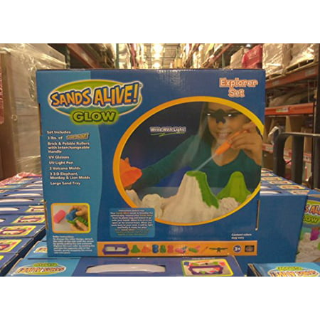 Play Sand Mega Explorer Set - 3 lbs of Glow In The Dark Light Up Sand - With UV Pen Light, Tray, UV Glasses, Molds And