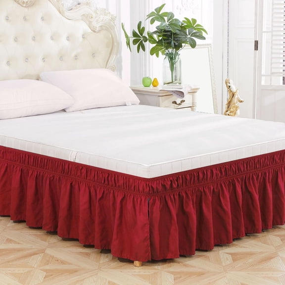 Vacemry Bed Skirt, Wrap Around Elastic Ruffle Bed Skirt for Double Bed, Classic Pleated Bedding Skirt with Elastic Belt, Under Bed Storage Cover for Box Spring