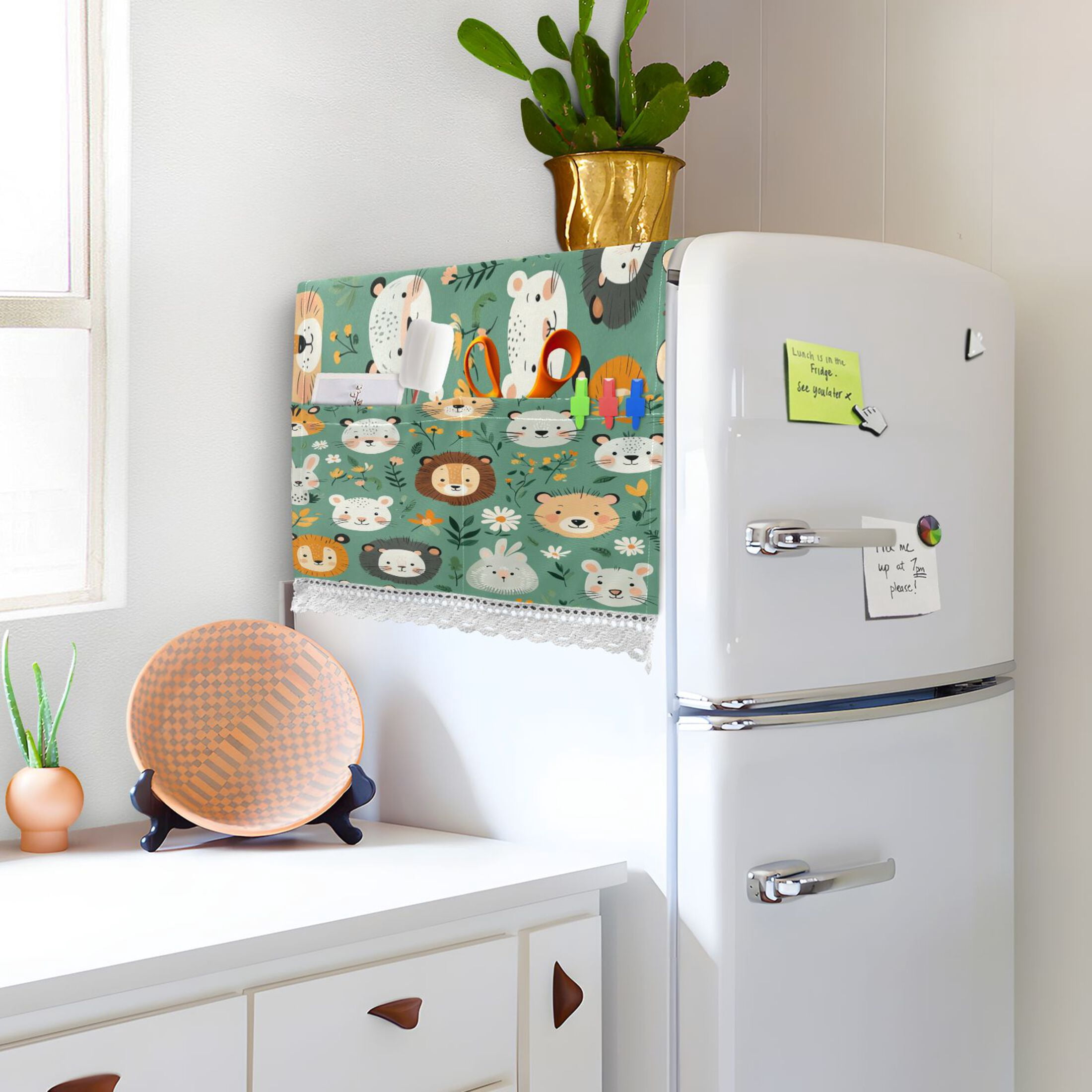 WOBOGO Cute Animal Faces in A Seamless Jungle Pattern Washing Machine Cloth Dryer Refrigerator Top Cover Protective Non-Slip Mat For Kitchen Laundry