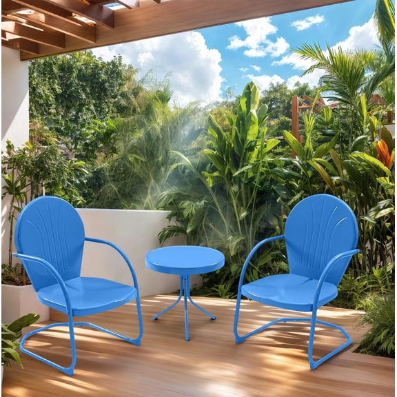 GONICHA 3-Piece Outdoor Bistro Set, Anti-Rust Retro Metal Table and Chairs for Outdoor Indoor, Blue