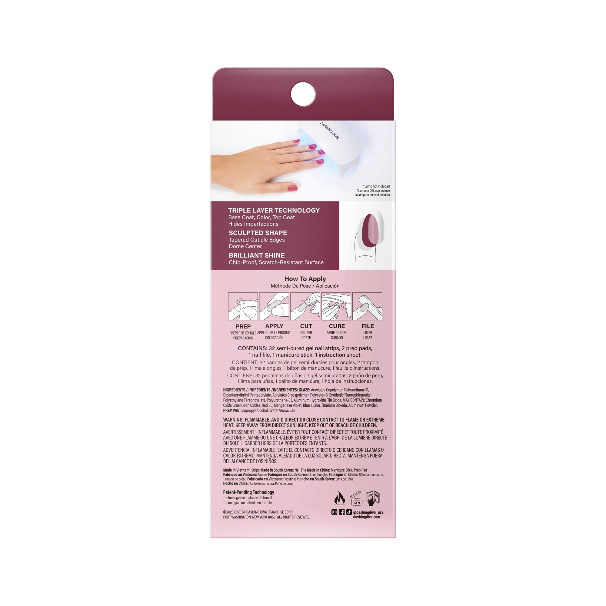 Dashing Diva Glaze Semi-Cured Gel Nail Stickers, Sangria Glaze, 32 Count