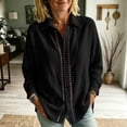 thumbnail image 2 of Edvintorg Womens Button Up Shirts Cotton Turndown Collar Long Sleeve Casual Loose Lightweight Top Plus Size Womens Fashion Black S, 2 of 6
