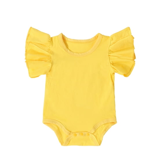 Canrulo Pure Cotton Newborn Infant Baby Girl Solid Ruffle Romper Bodysuit Jumpsuit Summer Clothes Yellow 12-18 Months