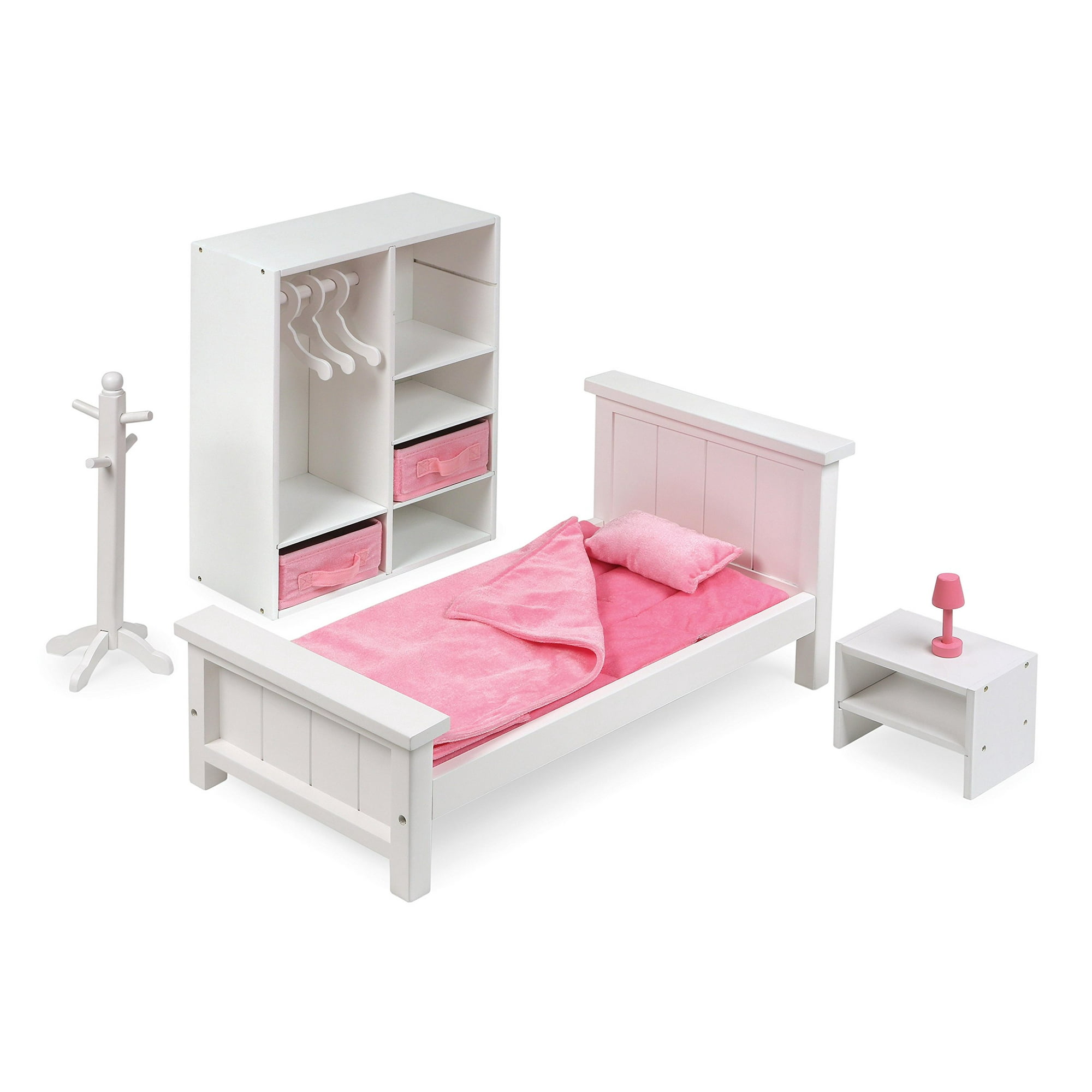 Badger Basket 13 Piece Bedroom Furniture Play Set for 18 Inch fits American Girl Dolls White Pink Walmart