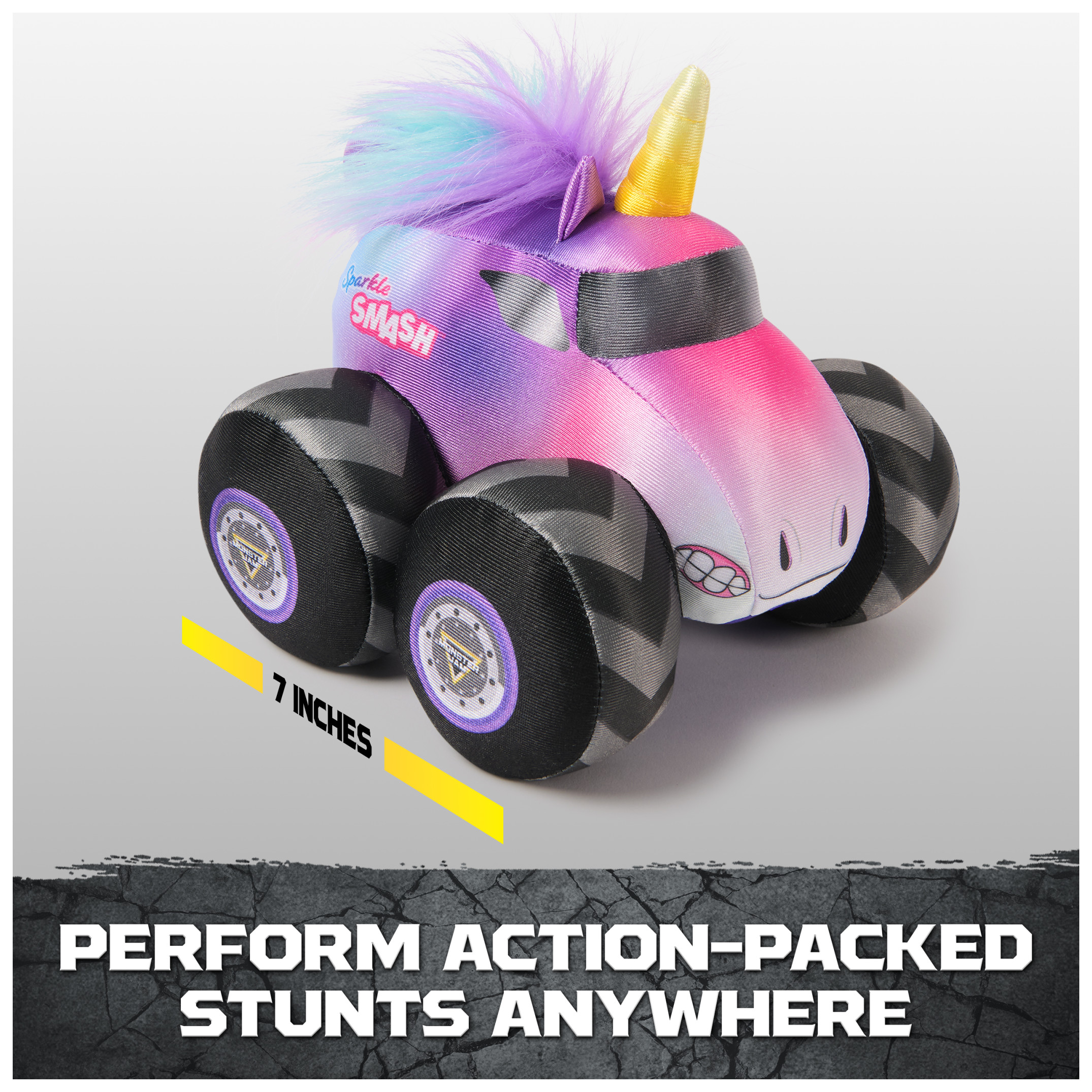 Monster Jam Sparkle Smash Plush Truck with Sound Effects, Plush Toy for Ages 3 and Up, 7”