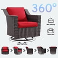 thumbnail image 3 of MeetLeisure Patio 2 Pieces Wicker Swivel Chairs Set, Outdoor PE Rattan Rocking Glider Armchairs with Water-Resistant Cushions & Washable Covers for Porch Balcony Sunroom, Red, 3 of 8