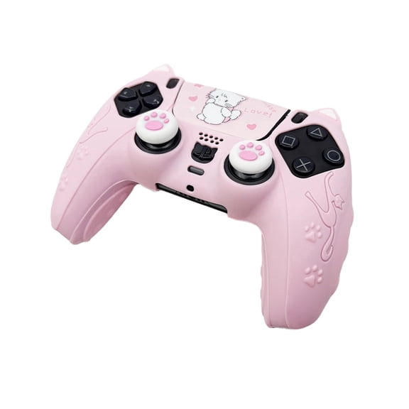 Cat Ear Silicone Cover Set for PS5 Controller with 1 Touchpad Sticker and 2 Thumb Grip Caps