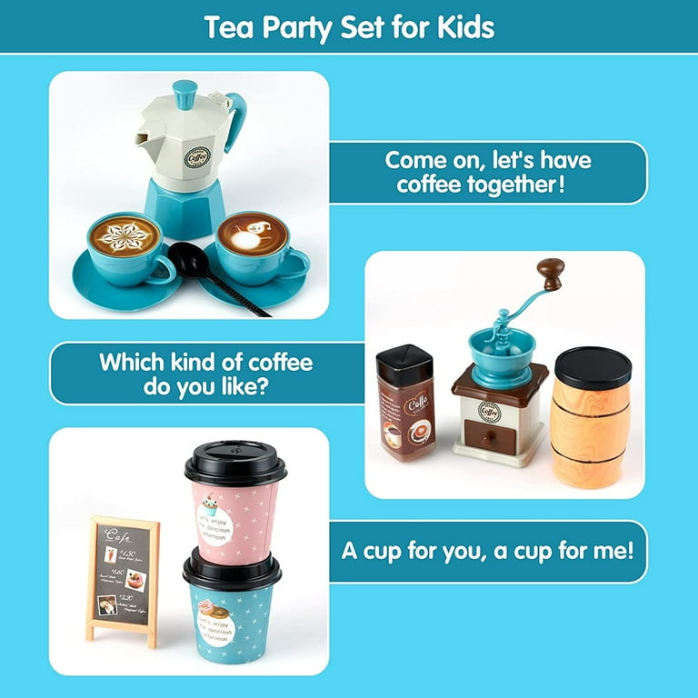 Toy Tea Set for Girls, Play Coffee Maker Set, Party Play Food for Kids, Tea Time Toy Set - Including Coffee Maker Dessert Cookies Play Kitchen