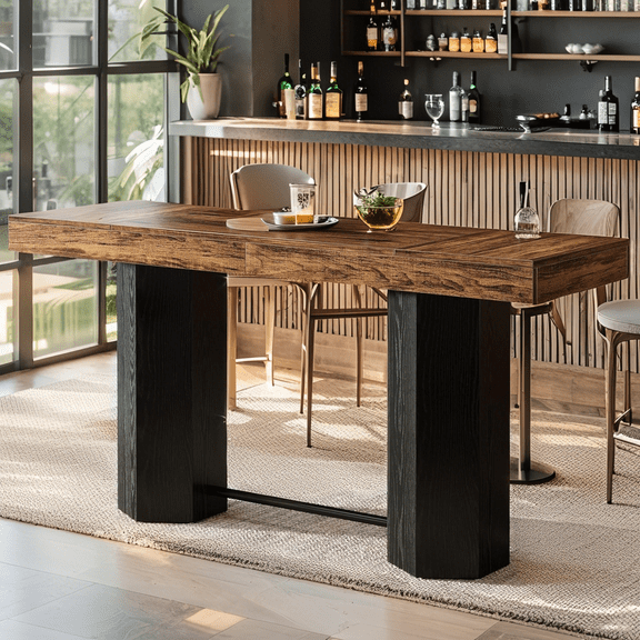 Tribesigns Industrial Bar Table, 70.9" Long Counter Height Pub Table with Sturdy Base, for Kitchen Dining Room