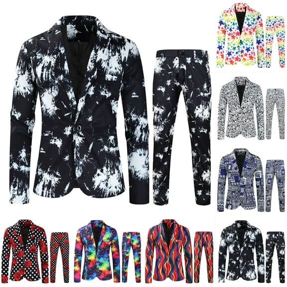 Miluxas Mens 2 Piece Floral Dress Suit One Button Dinner Tuxedo Jacket & Pants Luxury Printed Wedding Blazer Yellow