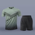 thumbnail image 2 of Men's Shirt and Shorts Gym Set 2 Piece Outfits Fashion Summer Tracksuits Casual Sportwear Set Big and Tall Size M-5XL Green, 2 of 5