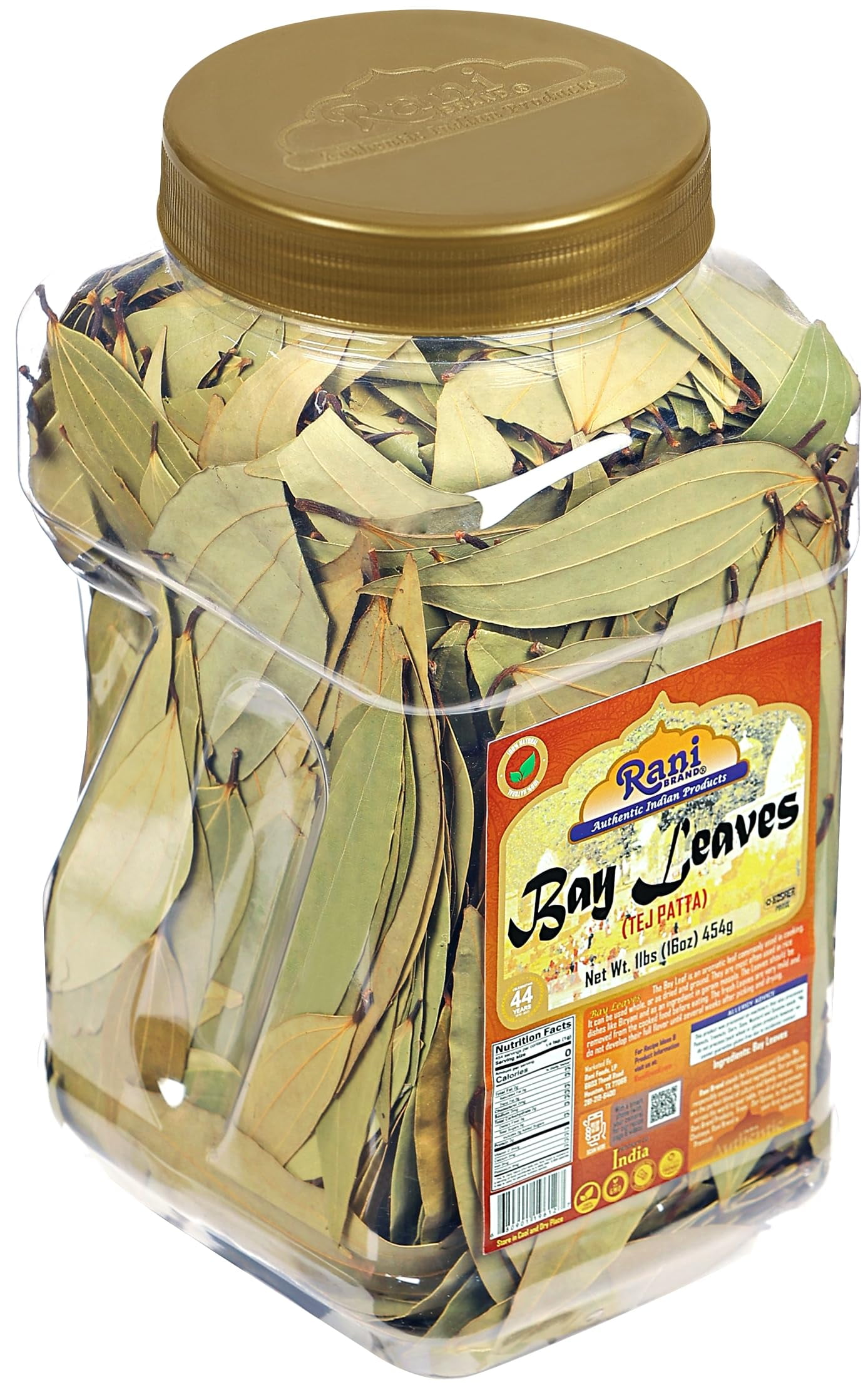 Rani Bay Whole Leaf (Leaves) Spice Hand Selected Extra Large 16oz (1lb) 454g Bulk PET Jar ~ All Natural | Gluten Friendly | NON-GMO | Vegan | Kosher | Indian Origin (Tej Patta)