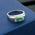 thumbnail image 3 of Gem Stone King Men's 925 Sterling Silver Green Nano Emerald and White Diamond Ring (1.28 Cttw, Gemstone May Birthstone, Oval 8X6MM,, Size 11), 3 of 3