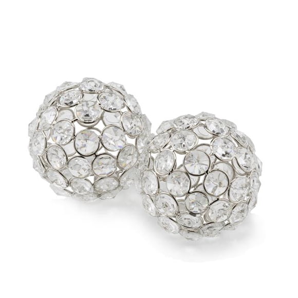 3 x 3 x 3 in. Silver Iron & Cristal Spheres, Set of 2