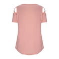 thumbnail image 4 of gbyLJF Womens Cold Shoulder Tops Solid Color Short Sleeve Round Neck Summer T Shirts Loose Casual Basic Tees, 4 of 6