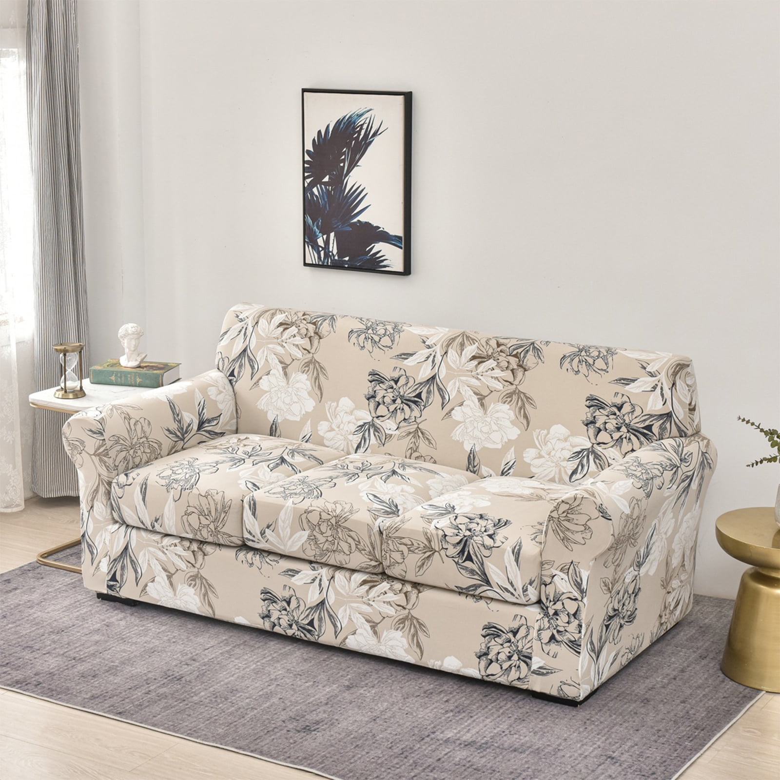 Visit the EUWBSSR Store 4 Pieces Stretch Sofa Cover 3 Seater Couch Cover Printed Sofa Slipcover with 3 Separate Cushion Covers Washable Sofa Slip Covers for Living Room Home with Pets and Kids