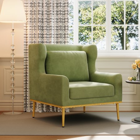Christopher Knight Home Modern Velvet Arm Chair Reading Accent Single Sofa with Curved Arms & Iron Frame Green