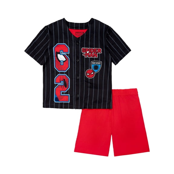 Spiderman Boys Short Sleeve Top and Short Jersey Coat Pajama Set, 2-Piece, Sizes 4-12