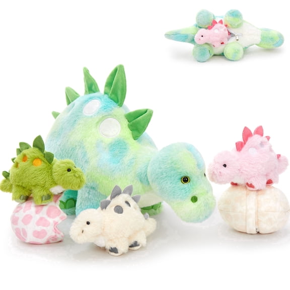 Tezituor 6Pcs Dinosaur Stuffed Animal 18.5" Large Mommy Stegosaurus Plush with 3 Baby & 2 Eggs Plush Toys