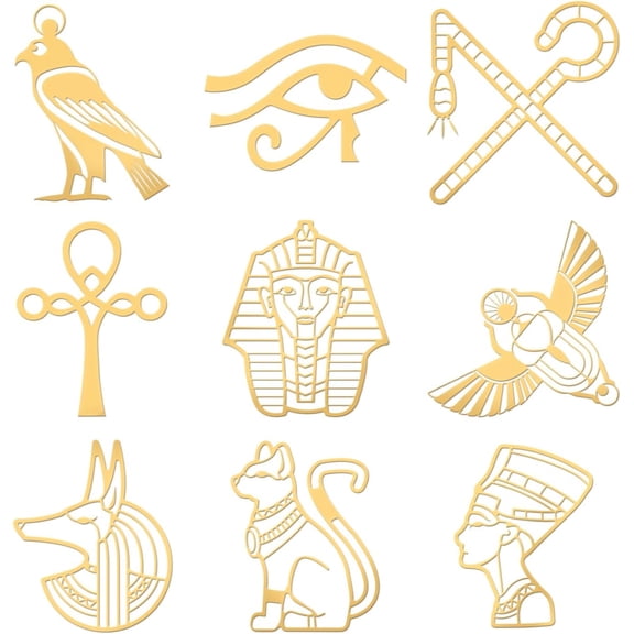 9 Pcs 1.6x1.6 Inch Sacred Geometry Stickers Egyptian Decals Stickers Pharaohs Gold Metal Sticker Metal Resin Scarab Sphinx Filler for DIY Scrapbooks Resin Crafts Phone Decorations 1Set