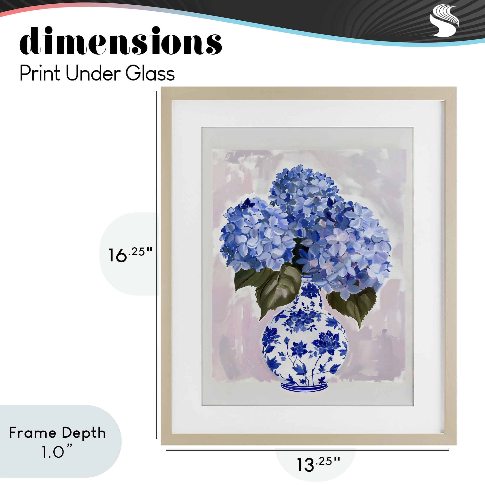 Stupell Industries Blue Hydrangea in Porcelain Vase Birch Framed Print Under Glass, design by The Prints Vibe