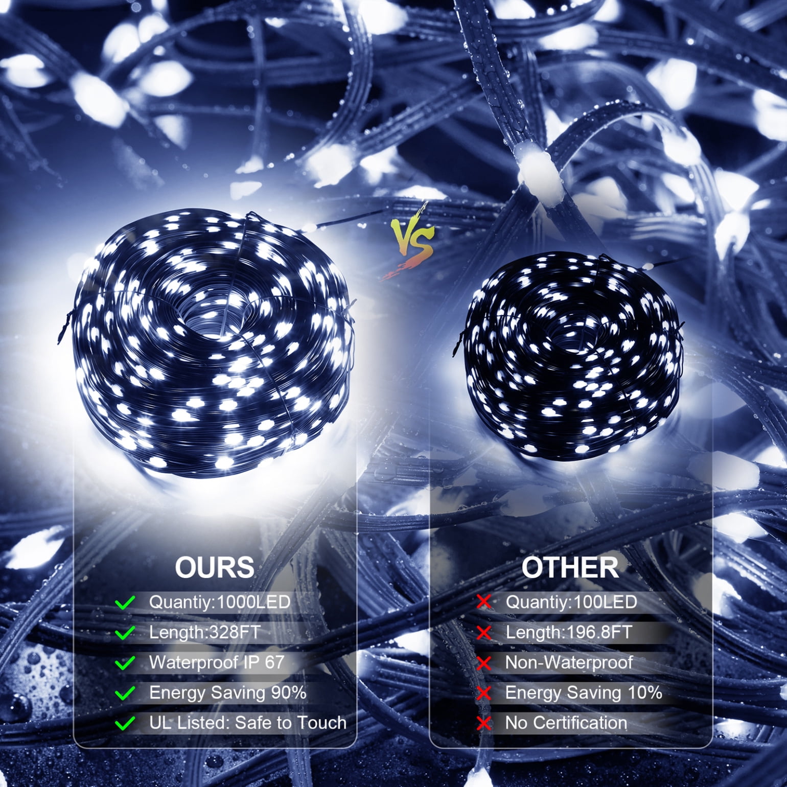 1000 LED Christmas String Lights with Remote Control, 328Ft Christmas Rope Lights with 8 Lighting Modes and Timer Function, Outdoor Xmas Lights for Holiday Wedding Party DIY Garden Decor, Clod White