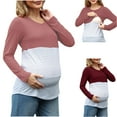 thumbnail image 1 of Sentmoon Vêtements de Maternité Été Grande Taille Col Rond Respirant Vêtements de Grossesse à Blocs de Couleur Manches Longues Chandails de Maternité pour Femmes Mode pour Sorties de Fin de Semaine Bourgogne m, 1 of 8