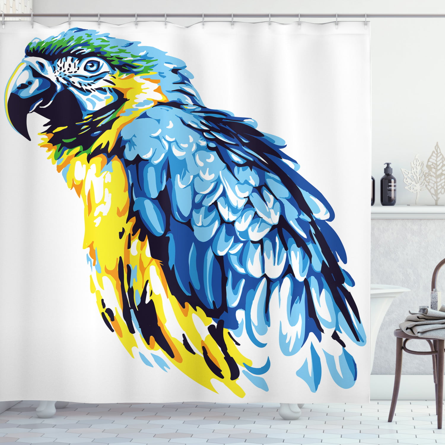 Two Macaw Parrot in Forest Bird Bath Shower Curtain Waterproof Fabric & Hook 71" 