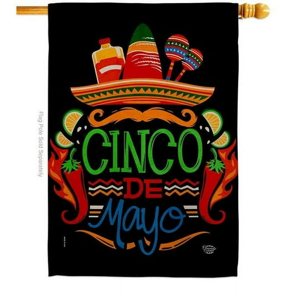 Ornament Collection H190097-BO 28 x 40 in. Viva de Mayo Summertime Cinco Vertical House Flag with Double-Sided Decorative Banner Garden Yard Gift