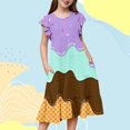 thumbnail image 2 of Gunia Summer Dresses For Girls Sleeveless Casual Party Wear Ice Cream Print Tiered With Flutter Sleeves Kids Comfortable Elastic Waist Sundress For Holiday Beach Purple 6-15 Years, 2 of 6