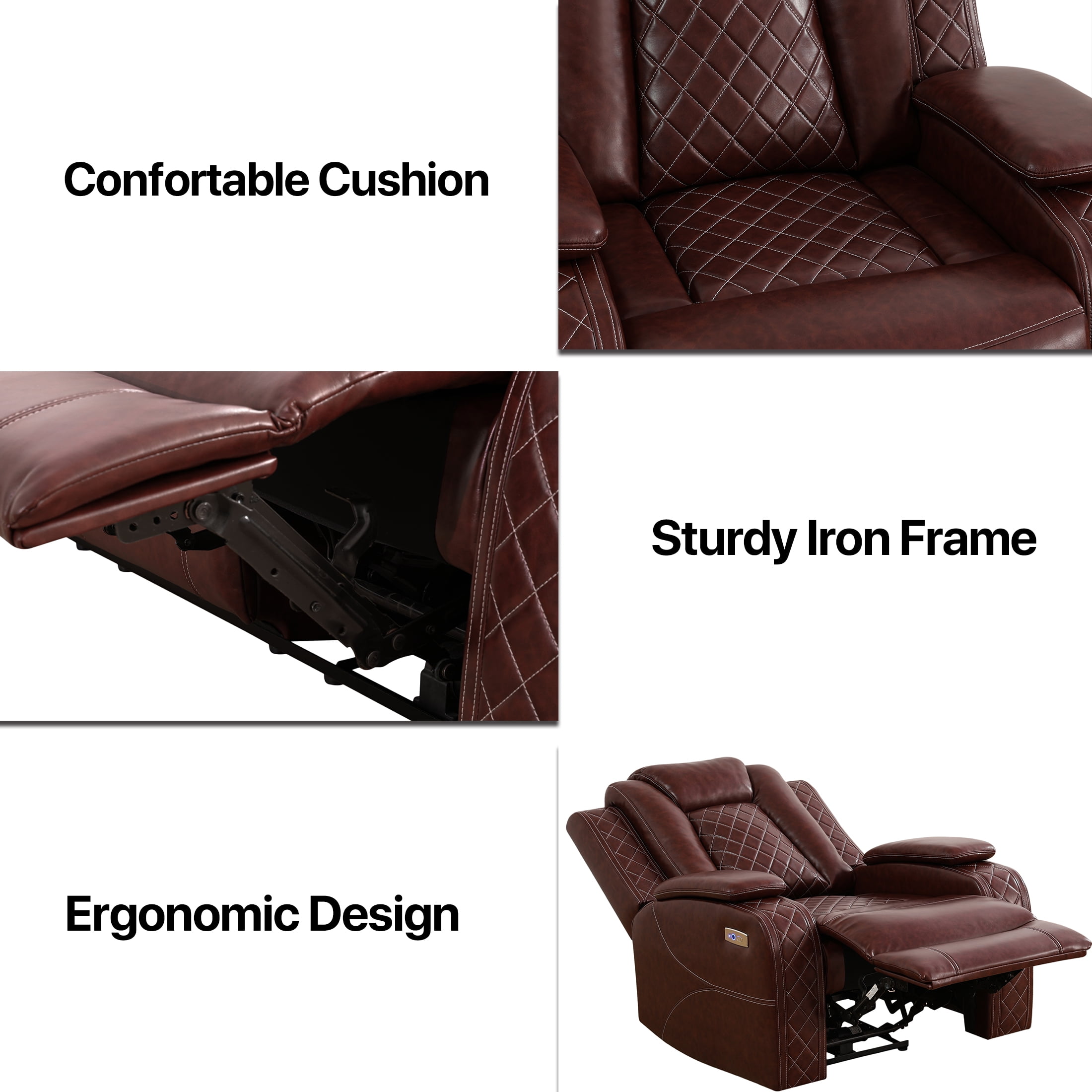 Aukfa Power Recliner Chair Sofa with Storage and USB for Living Room,Brown