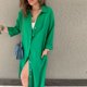 thumbnail image 5 of Camisa De Vestir Cárdigan con botones para mujer, vestido camisero informal con abertura lateral, vestido camisero suelto para la playa Kuymtek Verde M para Mujer, 5 of 6