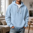 thumbnail image 2 of IWRICH Men's Hoodies Pullover Quarter Zip Casual Long Sleeve Drawstring Waffle Knit Hooded Sweatshirt with Pocket Light Blue M, 2 of 4