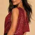 thumbnail image 5 of Women V Neck Bodysuit Top Shiny Sequin Low Cut Back Sleeveless Tank Top with Mesh Briefs Red L, 5 of 6