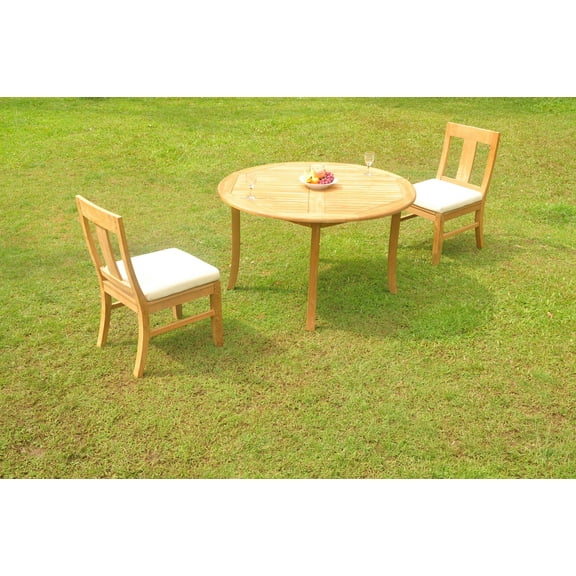 Grade-A Teak Dining Set: 2 Seater 3 Pc: 52" Round Table And 2 Osborne Armless Chairs Outdoor Patio WholesaleTeak #WMDSWVm