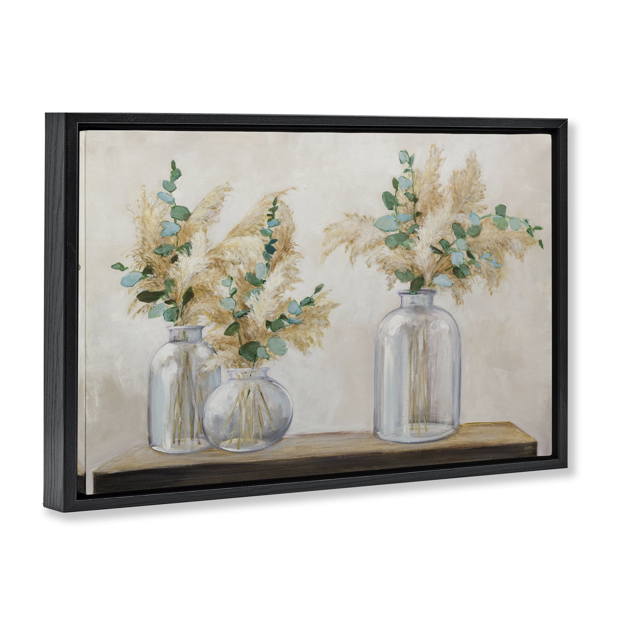 Stupell Industries Pampas & Eucalyptus Botanical & Floral Painting Black Floater Framed Art Print Wall Art, 31 x 21