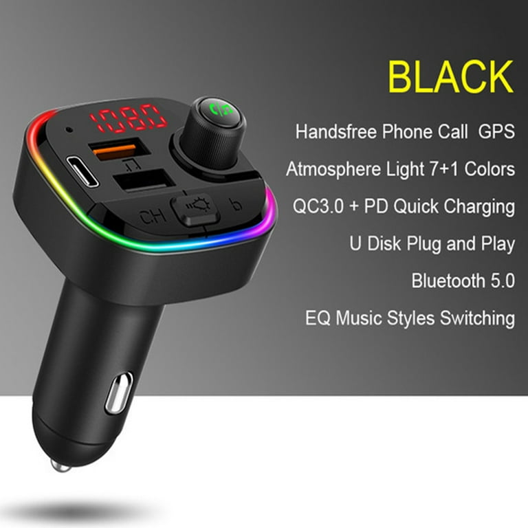  LIHAN USB C Bluetooth Adapter for Car, Wireless FM Radio  Transmitter, Handsfree Calling & Audio Receiver, MP3 Music Player, QC3.0 &  Type-C PD USB Car Charger,7 Colors LED Backlit : Electronics