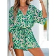 thumbnail image 5 of Cupshe Women's Green Lace Up Leopard Print Romper Short Sleeves Jumpsuits Wide leg Outfit, 5 of 6