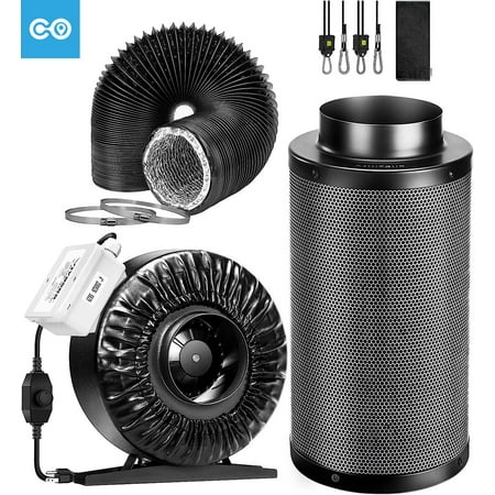 

Grow Tent Ventilation System Kit 4 Inch 203 CFM Inline Fan with Speed Controller 4 Inch Carbon Filter and 8 Feet Black Ducting with a Pair of Rope