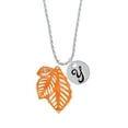 thumbnail image 2 of Delight Jewelry Acrylic Medium Triple Leaf Pearly Orange Silvertone Script Initial Disc - Y - Charm Necklace, 20"+3", 2 of 4