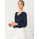 thumbnail image 2 of Blusa de gasa con cuello en V con volantes para mujer, manga de pulsera, blusa campesina vintage Azul oscuro M, 2 of 6