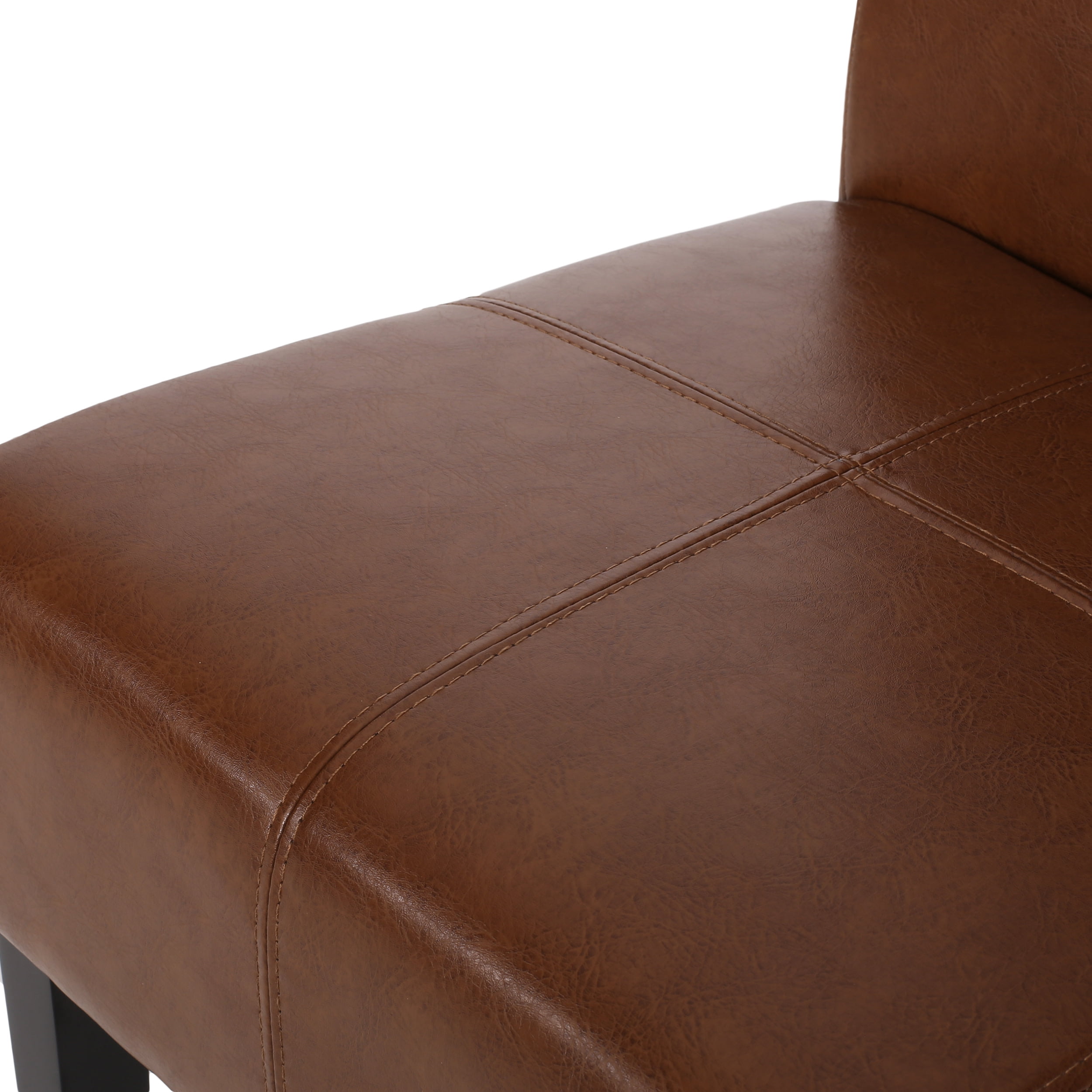 Noble House Braydon Faux Leather Upholstered T-Stitch Dining Chairs, Set of 4, Cognac Brown and Espresso