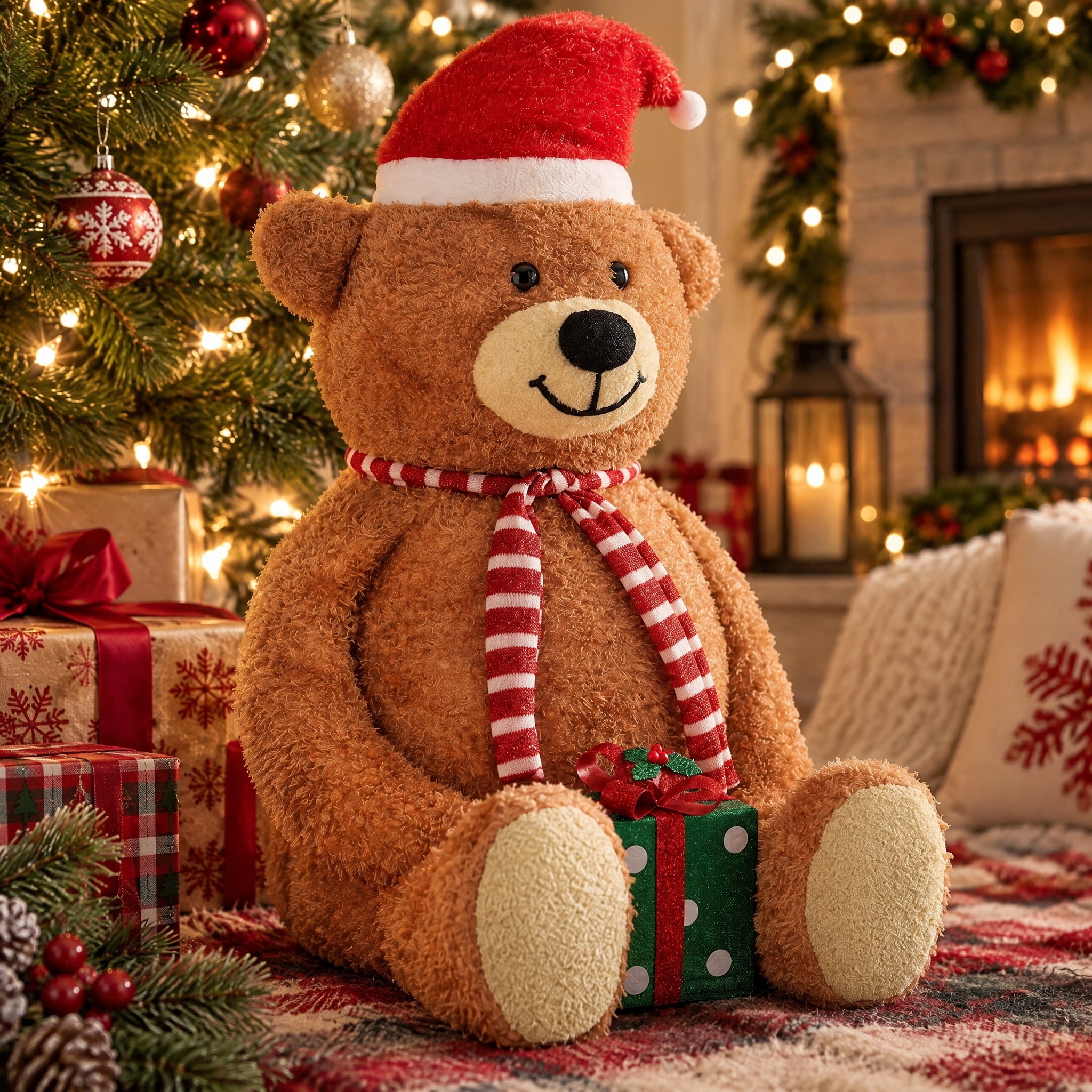 Indoor/Outdoor Light-Up Fluffy Pop-Up Bear Christmas Decoration with 230 LED Lights, Warm White, 55", by Holiday Time
