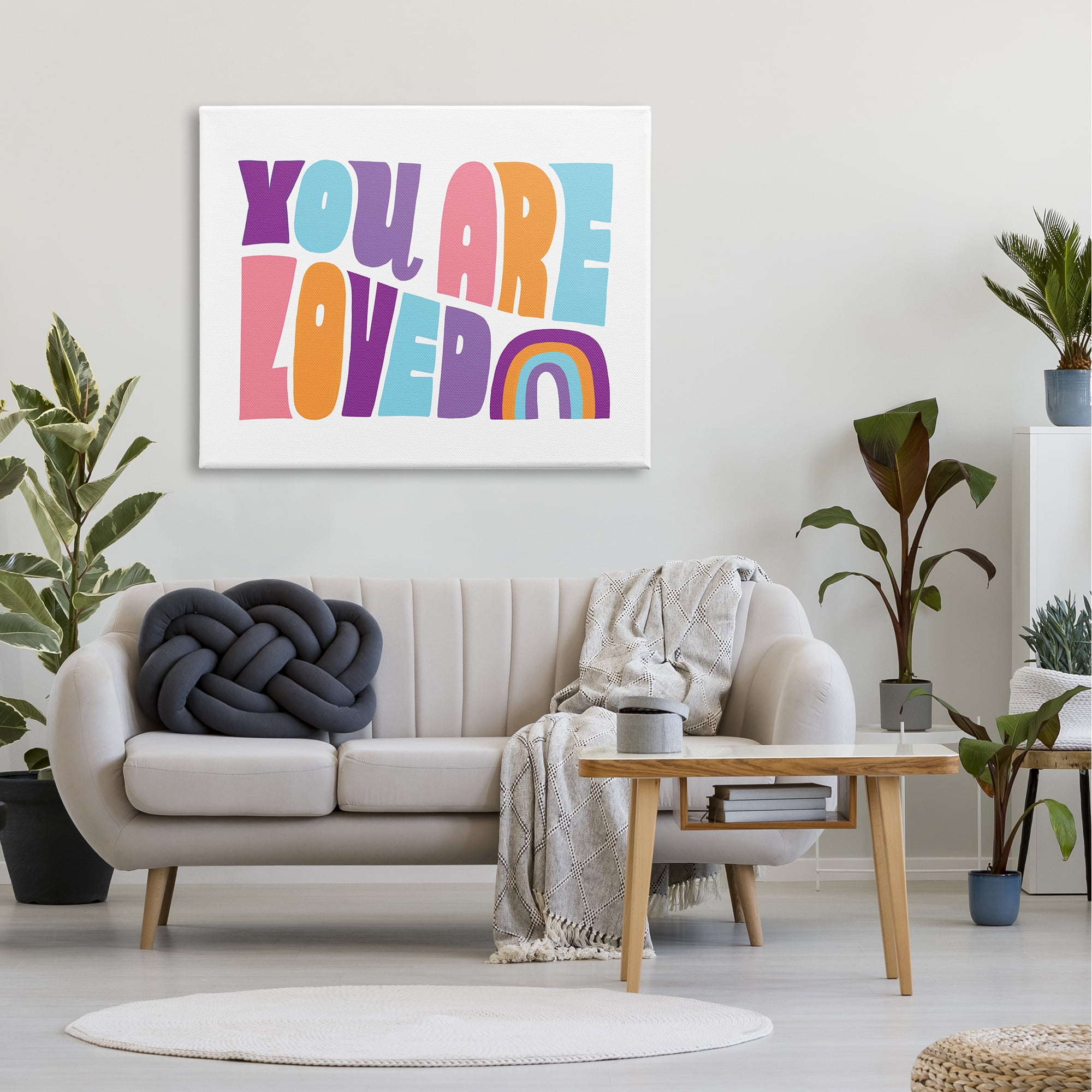 Stupell Industries You Are Loved Rainbow Icon Dynamic Text Retro Typography,48 x 36, Design by Loni Harris
