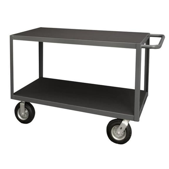 14 Gauge Tubular Push Handled Shelf Rolling Instrument Cart with 2 Shelves & All Lips down, Gray - 125 lbs