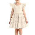 thumbnail image 4 of GJSYRH Toddler Girls Dress Ruffle Sleeveless Tiered Swing Twirly Dresses Cute Summer Beach Sundress with Pocket Beige 1-2 Years, 4 of 5
