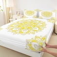 thumbnail image 3 of jejeloiu Ancient Bohemian Flowers Queen Sheet Sets,Retro Mandala Print Flat Sheet,Yellow White Queen Fitted Sheet For Adults,Breathable Home Decor,4-Piece, 3 of 7