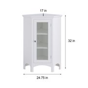 Teamson Home Freestanding Corner Floor Accent Cabinet with Tempered Glass Panel, White