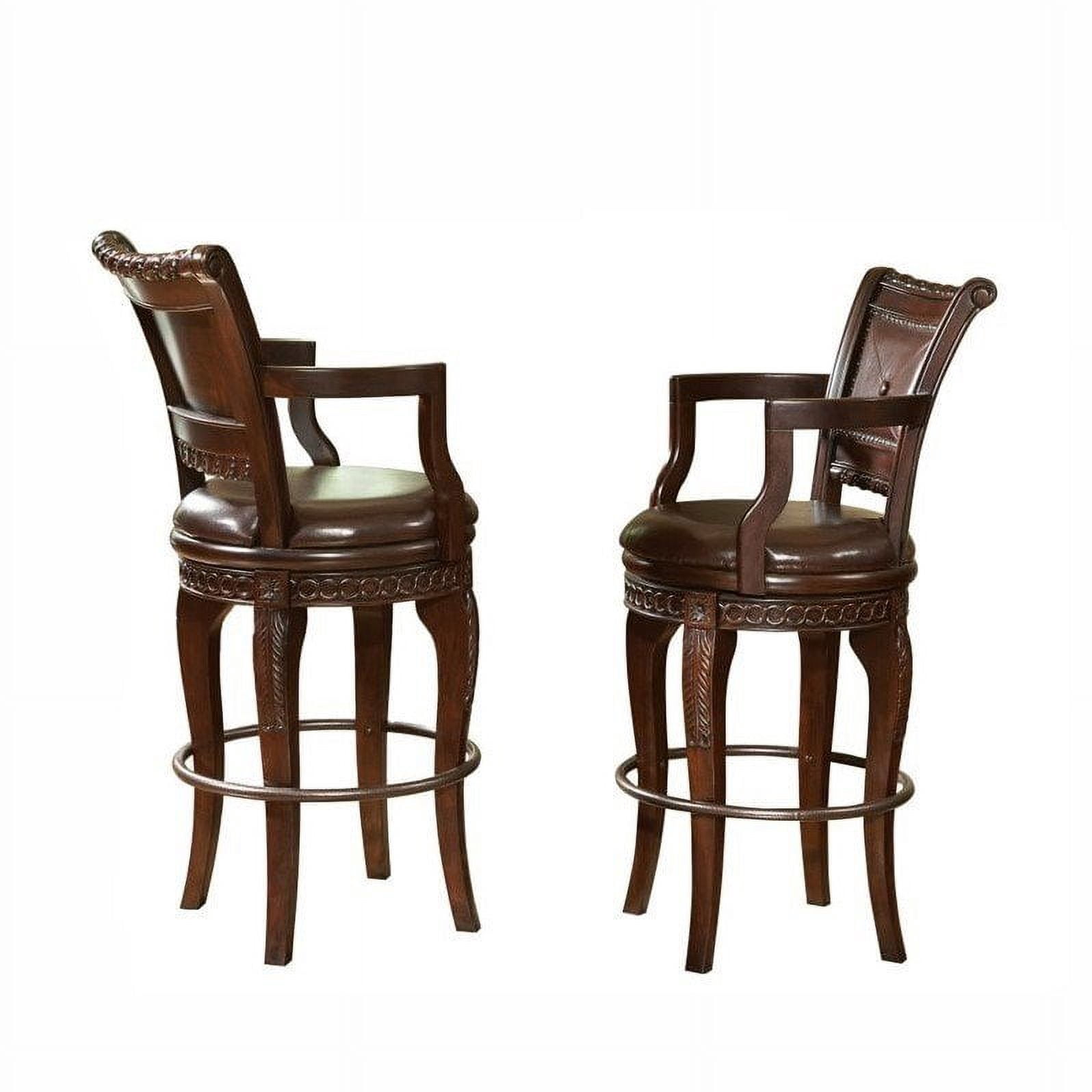 Steve Silver Antoinette Set of 2 Wood Upholstered Swivel 30" Height Bar Stools, Cherry